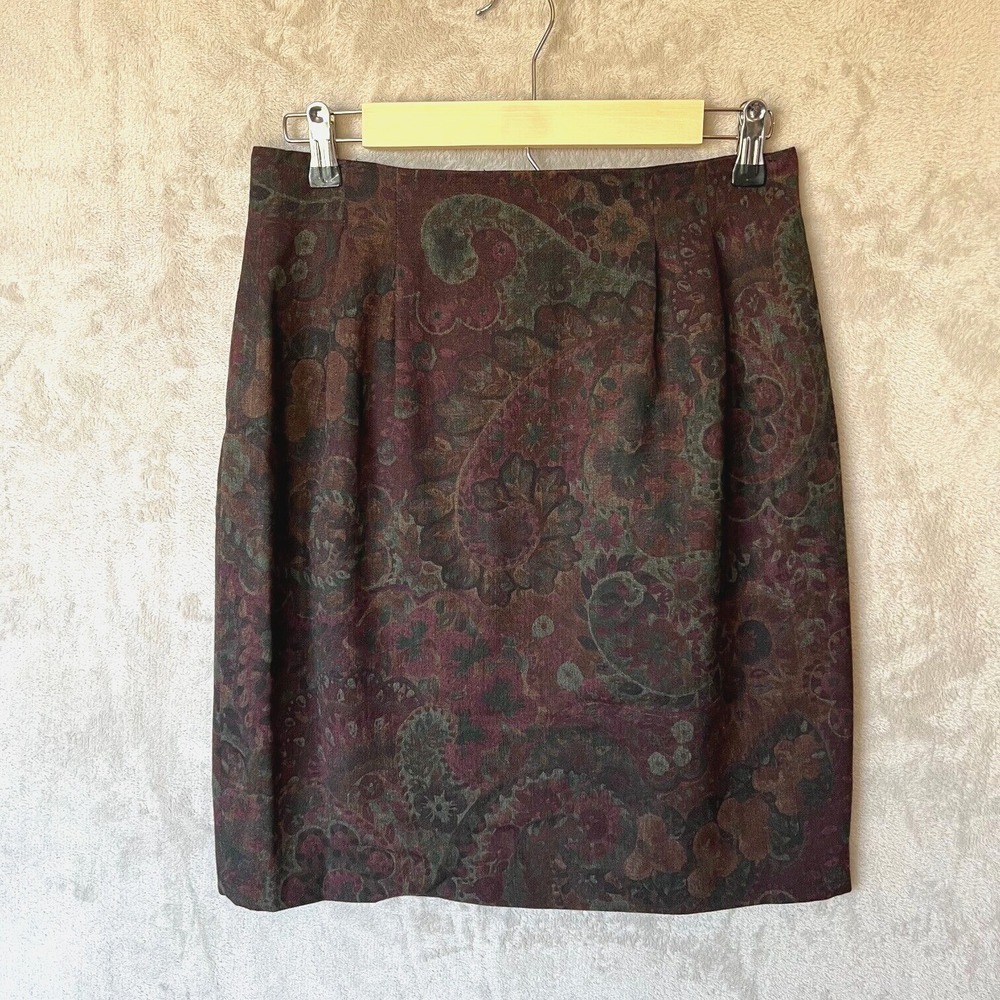 Slovin Pencil Skirt Pleated Women's‎ Knee Length Paisley Size 10 Academia Preppy